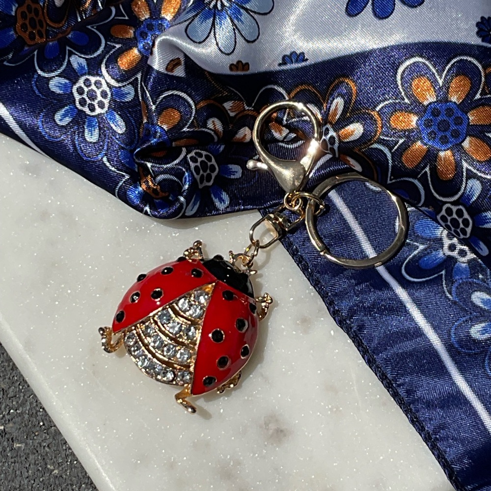 Red Lady Bug Sparkly Rhinestone Purse Charm Key Chain - Picture 5 of 7